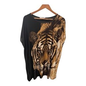 FIFTH LOVE BLACK & GOLD TIGER GRAPHIC NIGHT LOUNGEWEAR GOWN SZ XL